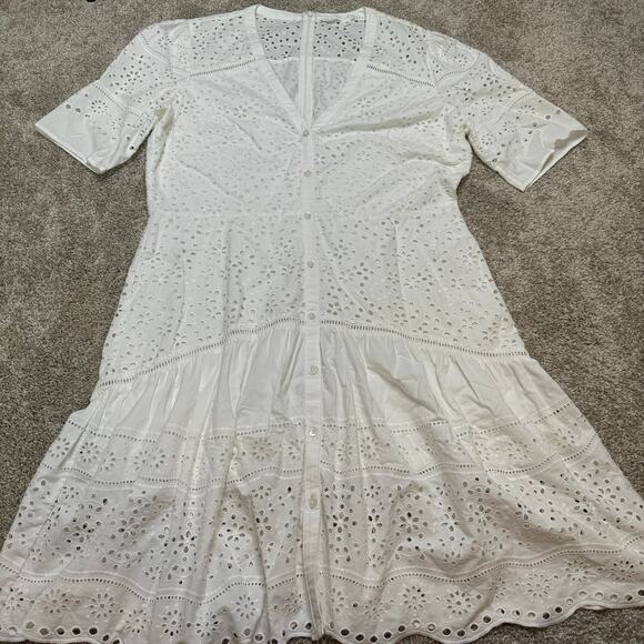 Veronica Beard Dresses & Skirts - Veronica Beard White Eyelet Button Down Shirt Sleeve Dress Size 16